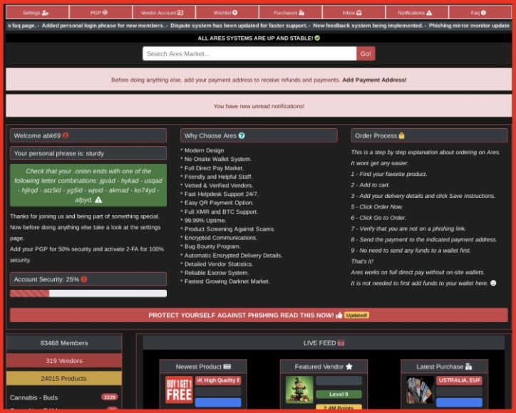 ares market darknet